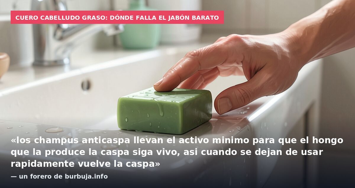 Cuero cabelludo graso: dónde falla el jabón barato: «los champus anticaspa llevan el activo minimo para que el hongo que la produce la caspa siga vivo, asi cuando se dejan de usar rapidamente vuelve la caspa» — un forero de burbuja.info