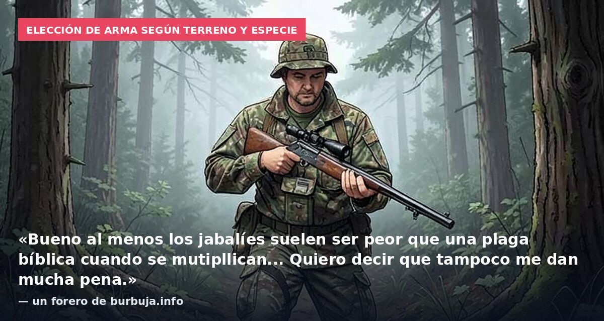 Elección de arma según terreno y especie: «Bueno al menos los jabalíes suelen ser peor que una plaga bíblica cuando se mutipllican... Quiero decir que tampoco me dan mucha pena.» — un forero de burbuja.info