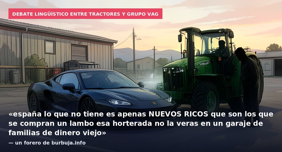 Debate lingüístico entre tractores y grupo VAG: «españa lo que no tiene es apenas NUEVOS RICOS que son los que se compran un lambo esa horterada no la veras en un garaje de familias de dinero viejo» — un forero de burbuja.info