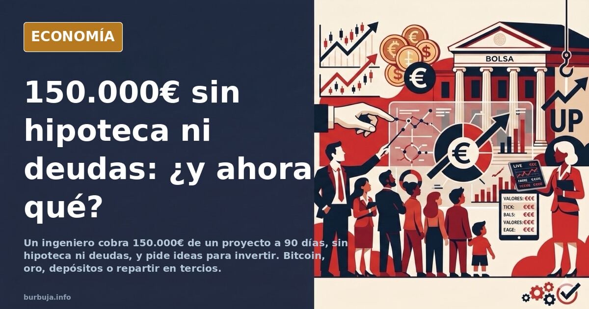 Ilustración editorial de un hombre frente a una pantalla bancaria con un ingreso de seis cifras y varias opciones de inversió