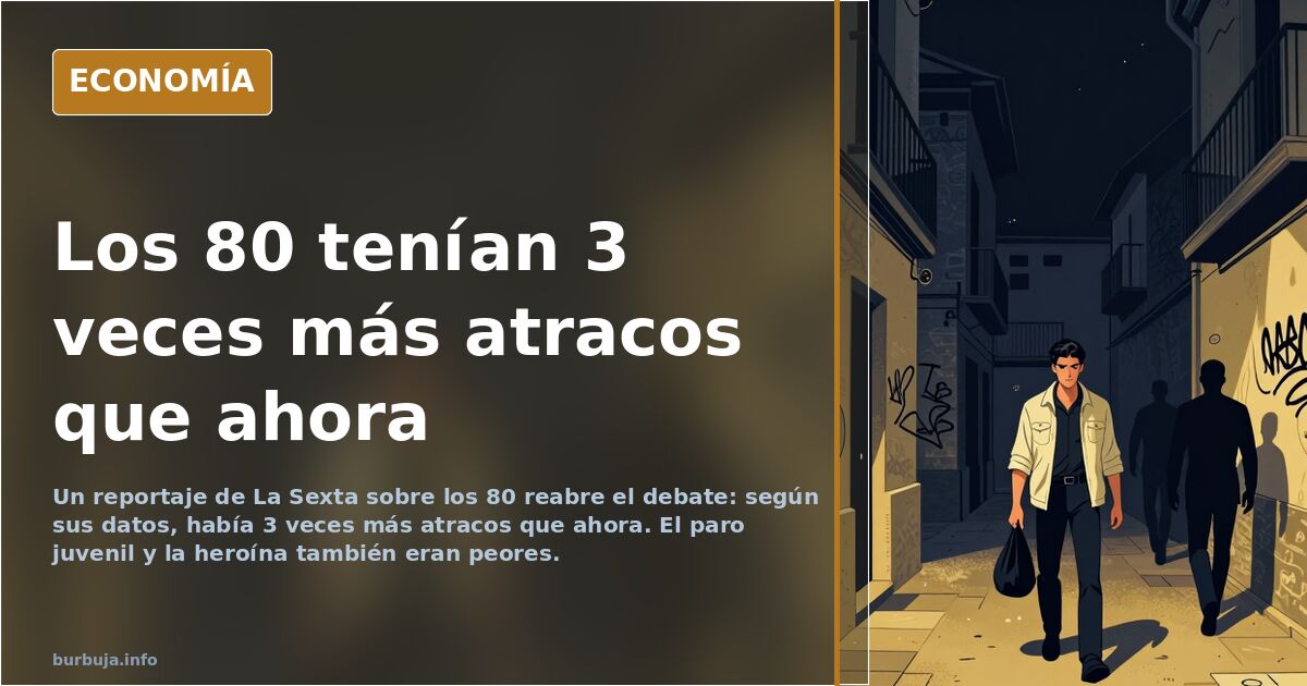 Ilustración editorial de una calle española de los años 80 con edificios antiguos y una figura solitaria, evocando la España 