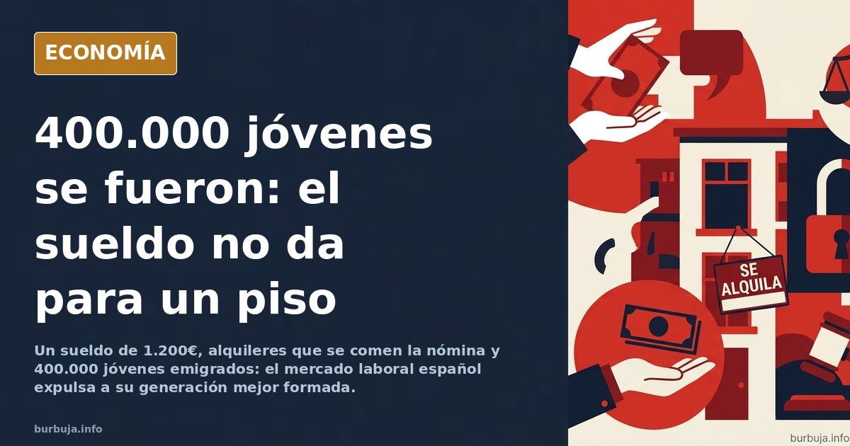 Jóvenes caminando con la mirada baja entre edificios de oficinas, ilustración editorial sobre empleo y calidad de vida en Esp