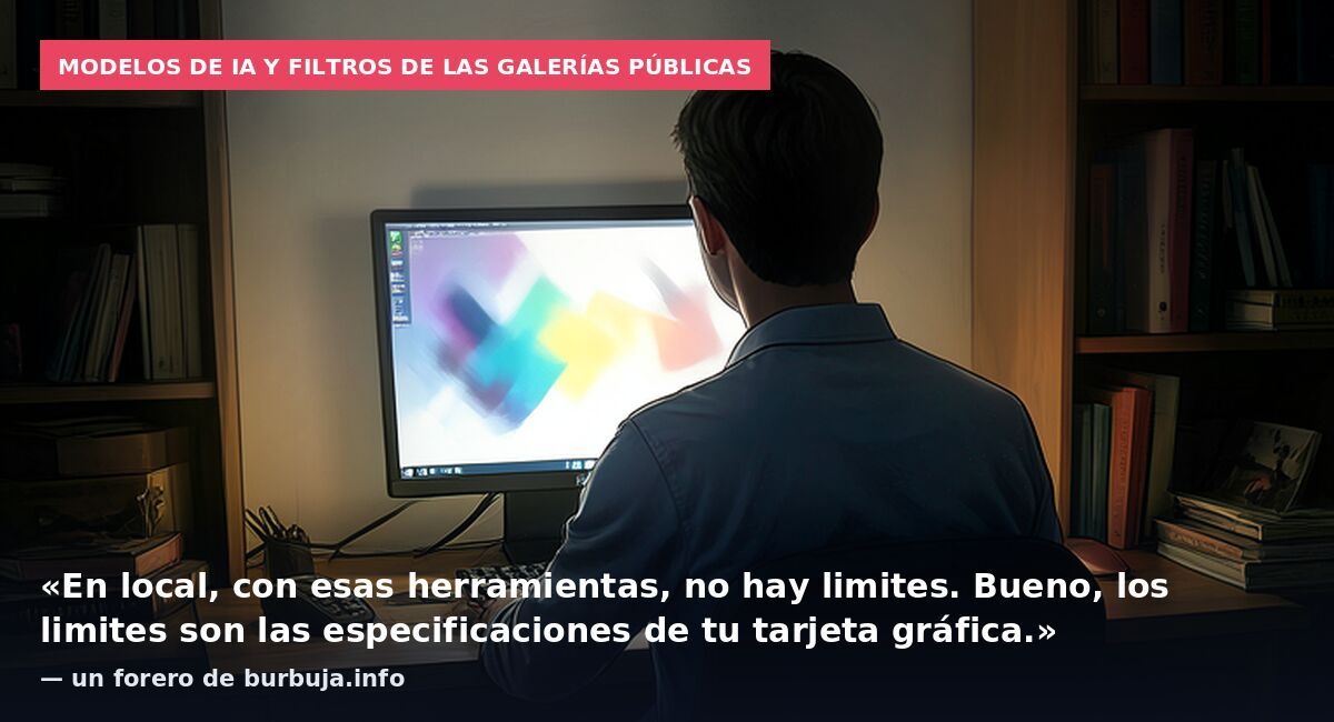 Modelos de IA y filtros de las galerías públicas: «En local, con esas herramientas, no hay limites. Bueno, los limites son las especificaciones de tu tarjeta gráfica.» — un forero de burbuja.info