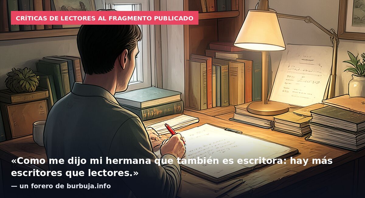 Críticas de lectores al fragmento publicado: «Como me dijo mi hermana que también es escritora: hay más escritores que lectores.» — un forero de burbuja.info