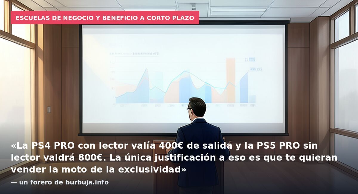 Escuelas de negocio y beneficio a corto plazo: «La PS4 PRO con lector valía 400€ de salida y la PS5 PRO sin lector valdrá 800€. La única justificación a eso es que te quieran vender la moto de la exclusividad» — un forero de burbuja.info