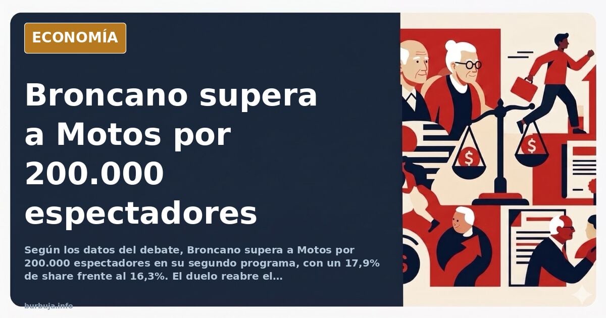 Ilustración editorial de un duelo televisivo entre dos presentadores, con gráficos de audiencia y un mando a distancia sobre 