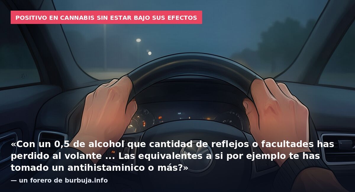 Positivo en cannabis sin estar bajo sus efectos: «Con un 0,5 de alcohol que cantidad de reflejos o facultades has perdido al volante ... Las equivalentes a si por ejemplo te has tomado un antihistaminico o más?» — un forero de burbuja.info