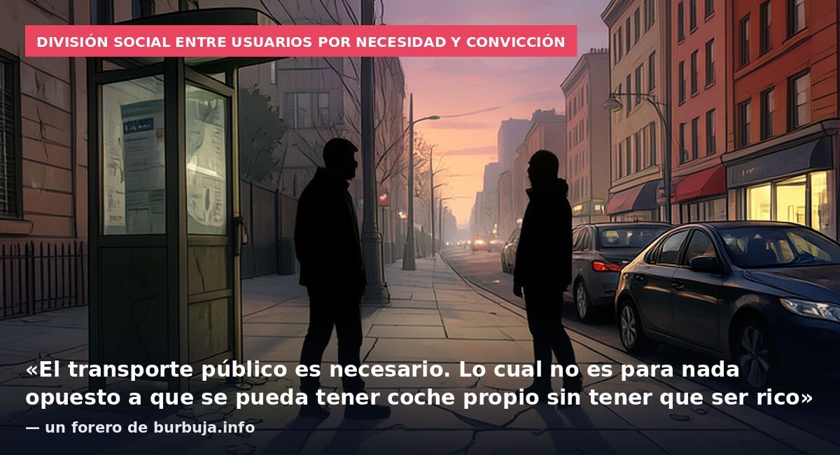 División social entre usuarios por necesidad y convicción: «El transporte público es necesario. Lo cual no es para nada opuesto a que se pueda tener coche propio sin tener que ser rico» — un forero de burbuja.info