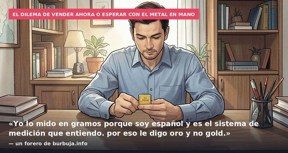 El dilema de vender ahora o esperar con el metal en mano: «Yo lo mido en gramos porque soy español y es el sistema de medición que entiendo. por eso le digo oro y no gold.» — un forero de burbuja.info