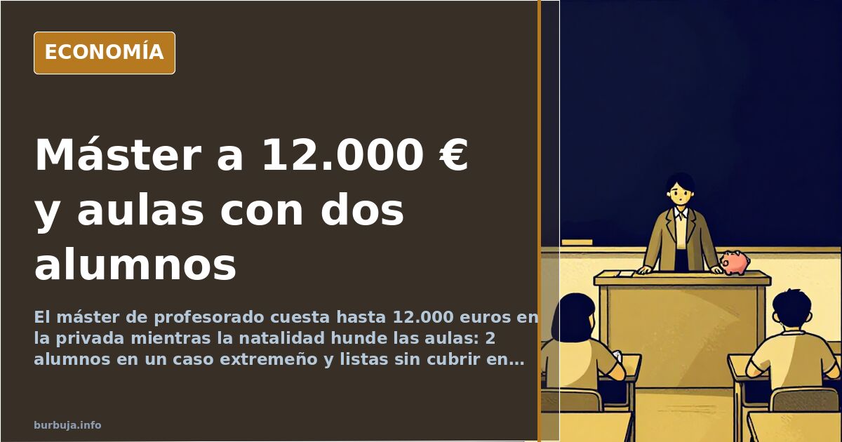 Ilustración editorial de un aula con pupitres vacíos y una pizarra, sobre la ratio de alumnos por profesor y el futuro de la 