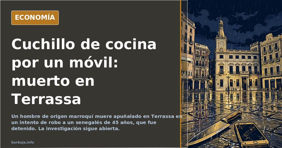 Ilustración editorial de un cuchillo de cocina sobre una acera urbana, símbolo del apuñalamiento en Terrassa