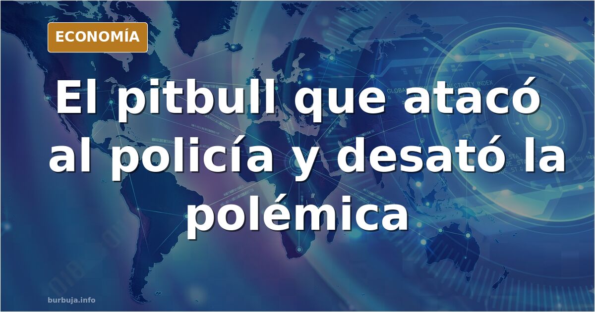 Ilustración editorial de un policía forcejeando con un pitbull en una calle urbana, con un dueño gritando al fondo