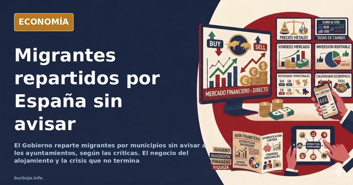 Mapa de España con puntos de reparto de migrantes y edificios de alojamiento en municipios rurales