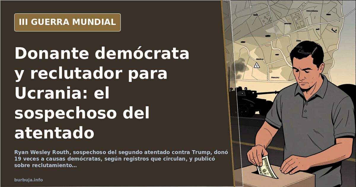 Silueta de un campo de golf con un rifle de asalto entre arbustos y un mapa de Ucrania al fondo, en tonos desaturados