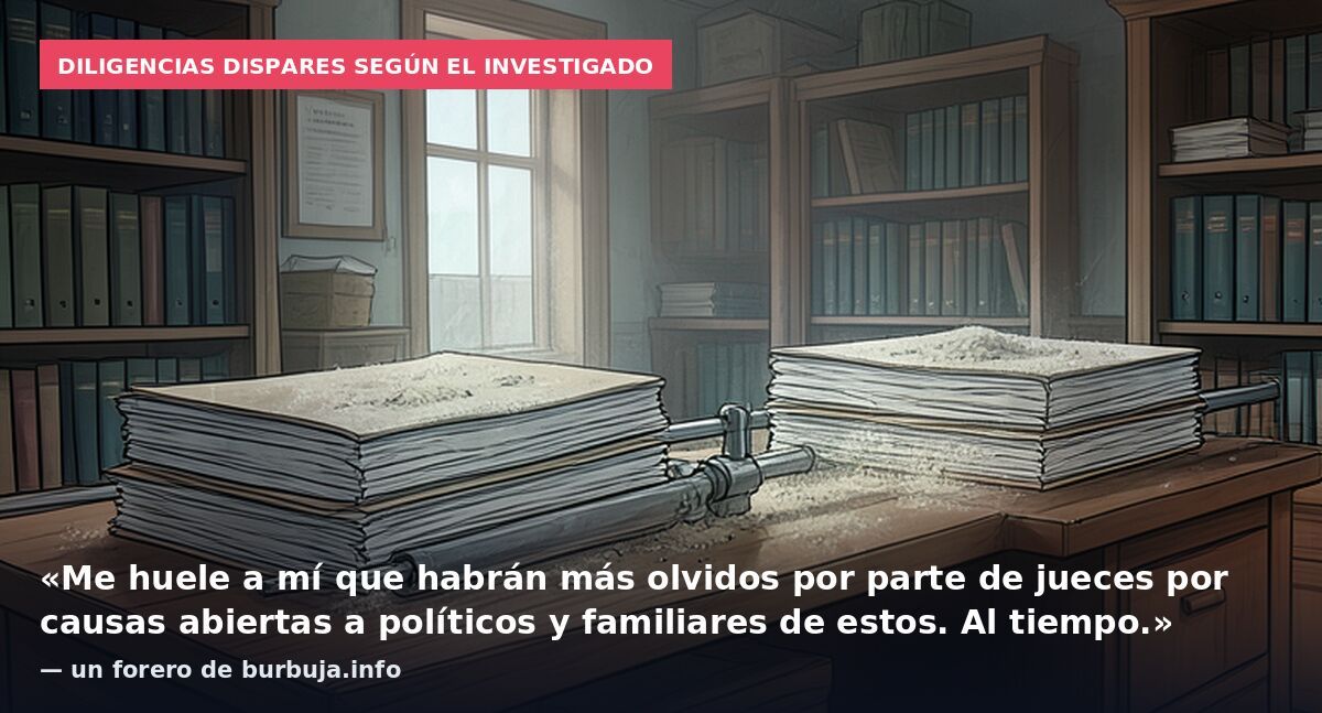 Diligencias dispares según el investigado: «Me huele a mí que habrán más olvidos por parte de jueces por causas abiertas a políticos y familiares de estos. Al tiempo.» — un forero de burbuja.info