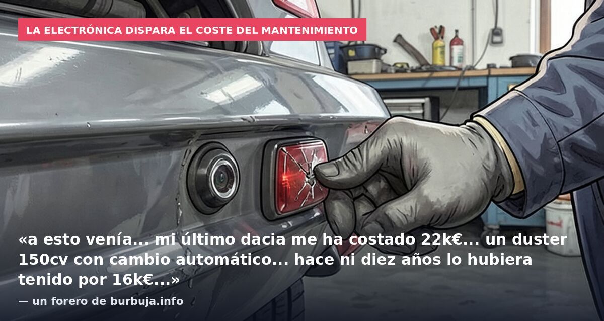 La electrónica dispara el coste del mantenimiento: «a esto venía... mi último dacia me ha costado 22k€... un duster 150cv con cambio automático... hace ni diez años lo hubiera tenido por 16k€...» — un forero de burbuja.info
