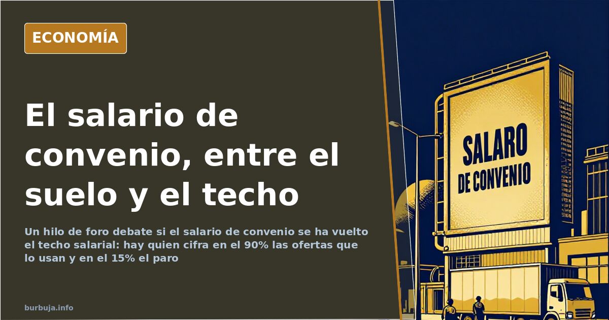 Nave industrial con un cartel que marca el salario de convenio y varios operarios descargando un camión