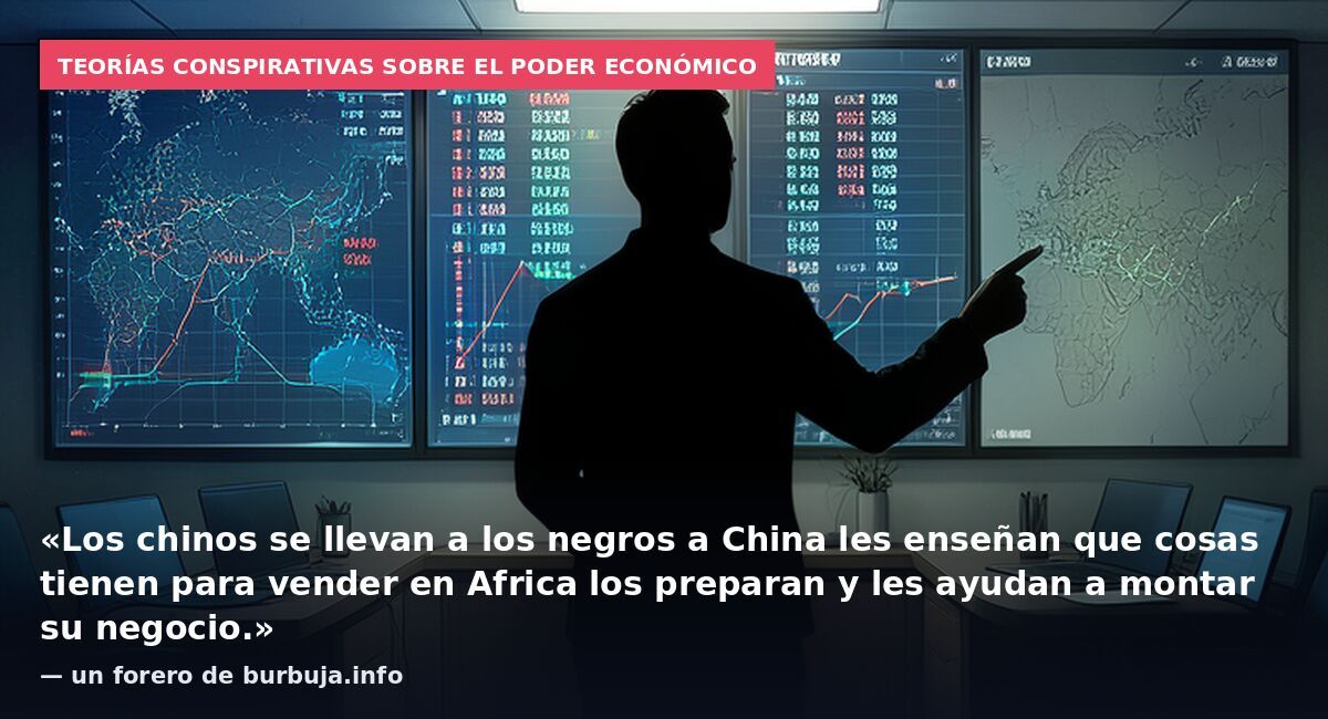 Teorías conspirativas sobre el poder económico: «Los chinos se llevan a los negros a China les enseñan que cosas tienen para vender en Africa los preparan y les ayudan a montar su negocio.» — un forero de burbuja.info