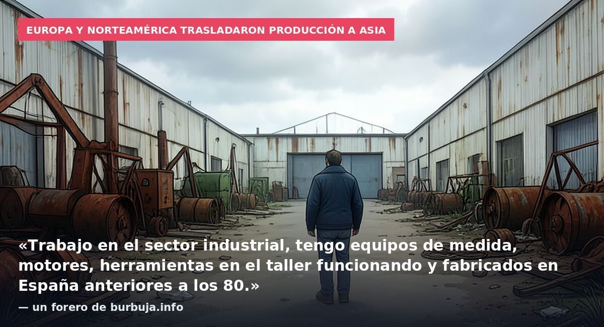Europa y Norteamérica trasladaron producción a Asia: «Trabajo en el sector industrial, tengo equipos de medida, motores, herramientas en el taller funcionando y fabricados en España anteriores a los 80.» — un forero de burbuja.info