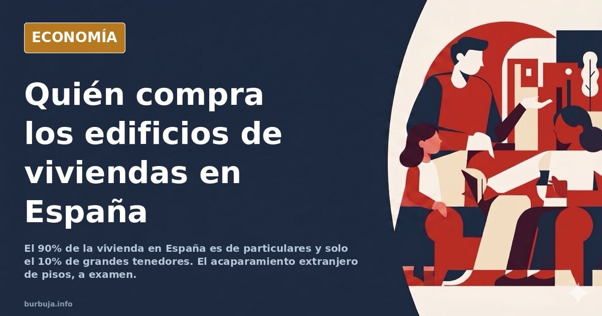 Edificio de viviendas en alquiler en una gran ciudad española con fachada de pisos y cartel de alquiler