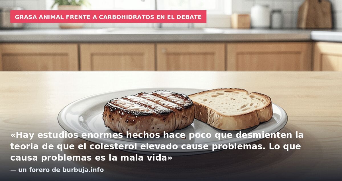 Grasa animal frente a carbohidratos en el debate: «Hay estudios enormes hechos hace poco que desmienten la teoria de que el colesterol elevado cause problemas. Lo que causa problemas es la mala vida» — un forero de burbuja.info