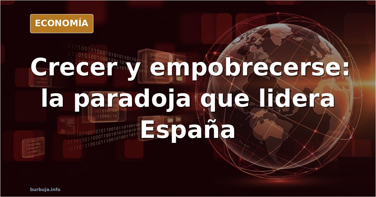 Gráfico editorial con barras caídas y una silueta de España resaltada, símbolo de la pobreza en el país