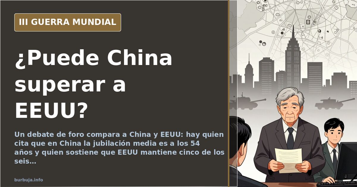 Mapa del mundo con China y Estados Unidos destacados, siluetas de infraestructuras y gráficos económicos en tonos desaturados