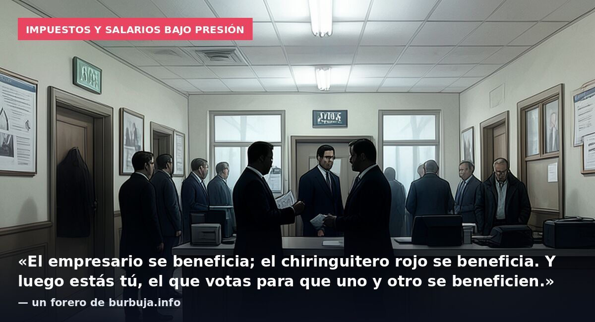 Impuestos y salarios bajo presión: «El empresario se beneficia; el chiringuitero rojo se beneficia. Y luego estás tú, el que votas para que uno y otro se beneficien.» — un forero de burbuja.info