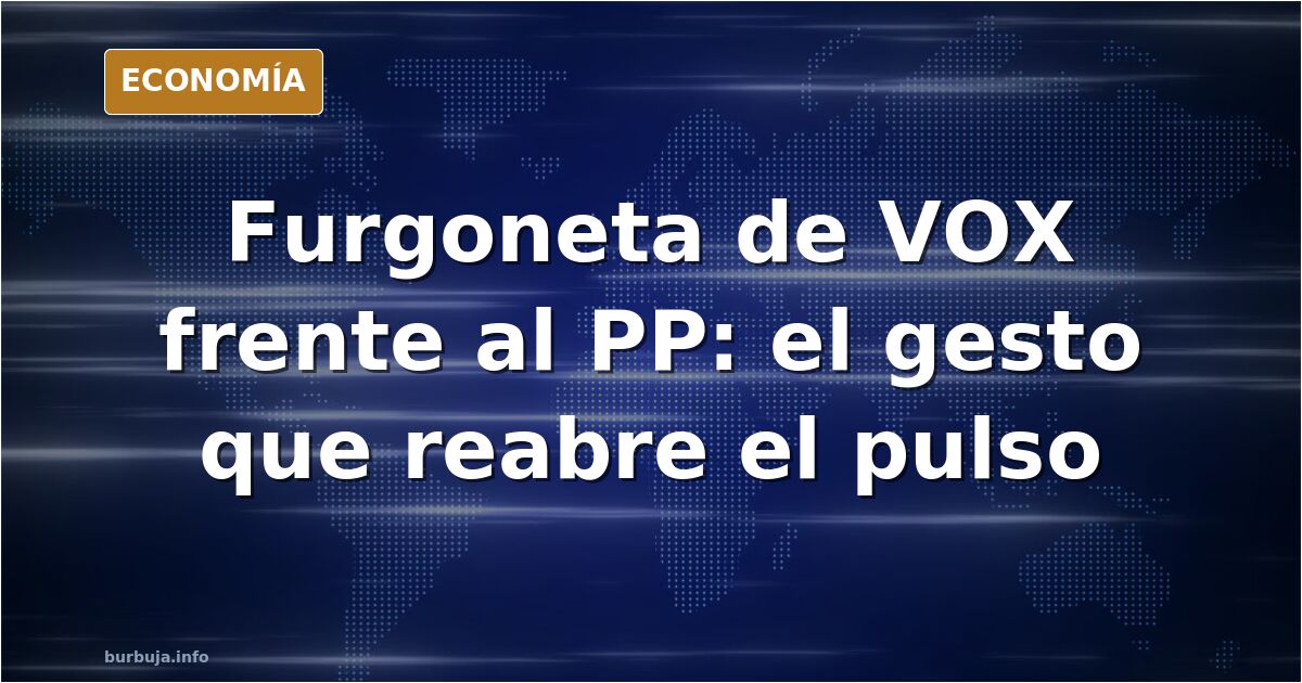 Furgoneta rotulada con las siglas de VOX estacionada frente a la fachada de la sede nacional del PP en Madrid