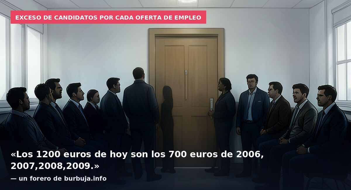 Exceso de candidatos por cada oferta de empleo: «Los 1200 euros de hoy son los 700 euros de 2006, 2007,2008,2009.» — un forero de burbuja.info