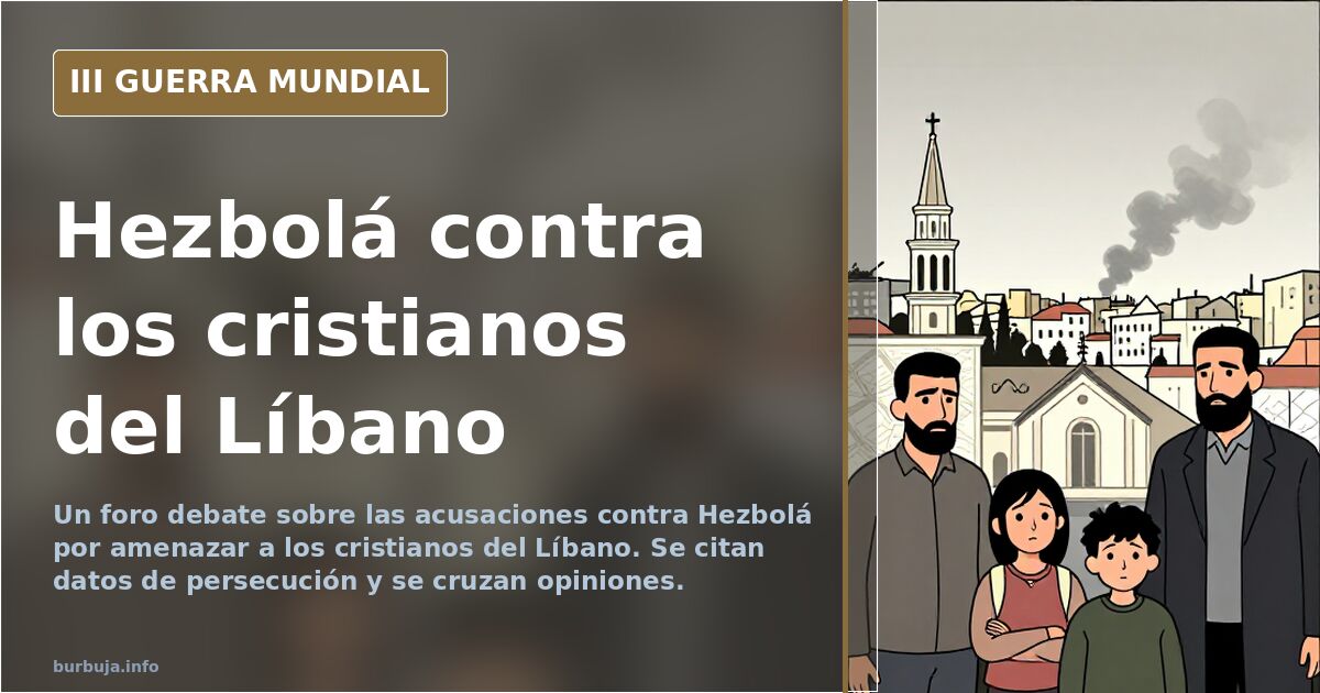 Mapa del Líbano con siluetas de misiles junto a iglesias y humo en el horizonte