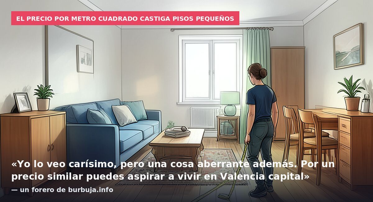 El precio por metro cuadrado castiga pisos pequeños: «Yo lo veo carísimo, pero una cosa aberrante además. Por un precio similar puedes aspirar a vivir en Valencia capital» — un forero de burbuja.info