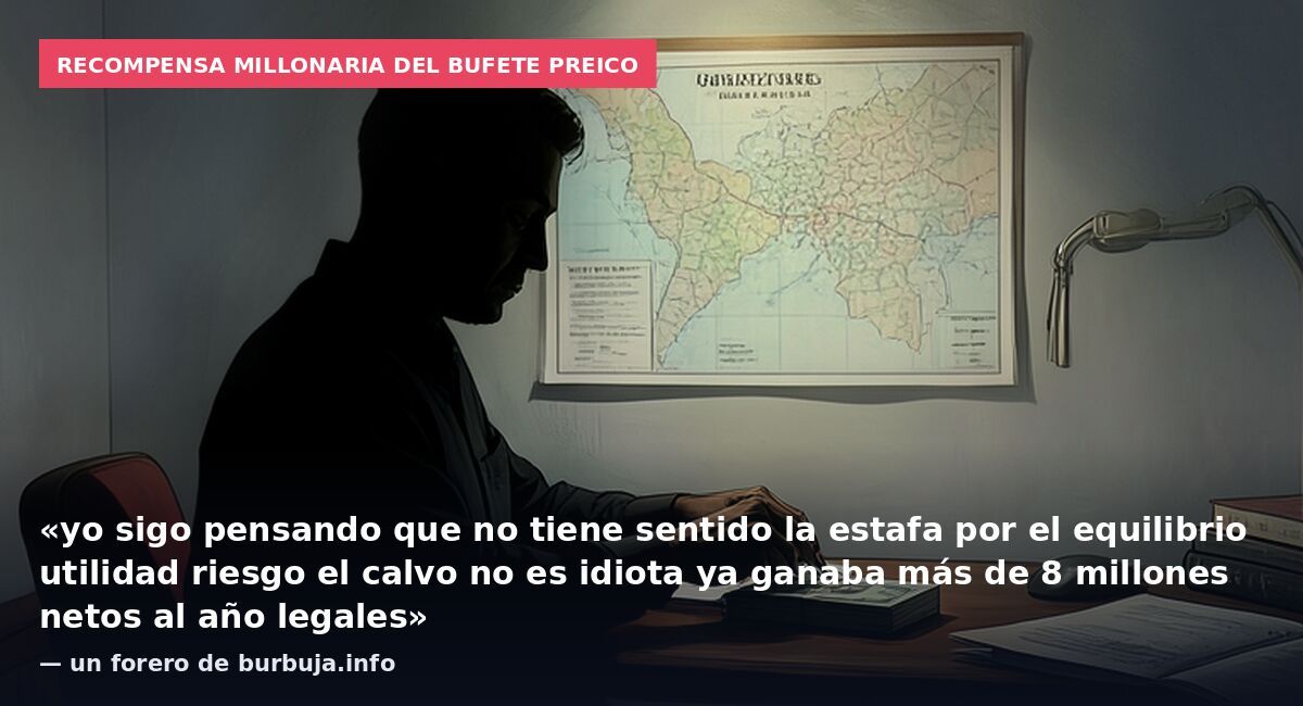 Recompensa millonaria del bufete Preico: «yo sigo pensando que no tiene sentido la estafa por el equilibrio utilidad riesgo el calvo no es idiota ya ganaba más de 8 millones netos al año legales» — un forero de burbuja.info