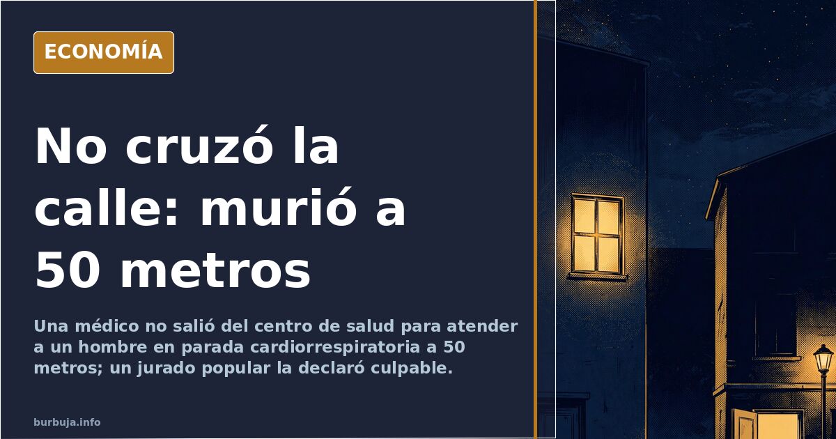 Ilustración editorial de un centro de asistencia sanitaria de guardia nocturna frente a un edificio residencial a 50 metros