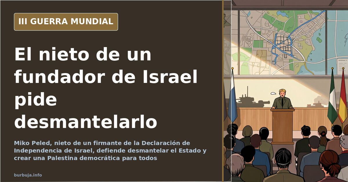 Mapa desaturado de la región de Palestina e Israel con siluetas de equipamiento militar y humo lejano en el horizonte