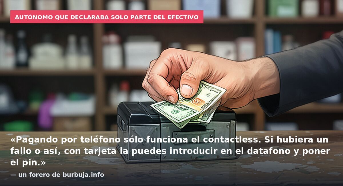Autónomo que declaraba solo parte del efectivo: «Pagando por teléfono sólo funciona el contactless. Si hubiera un fallo o así, con tarjeta la puedes introducir en el datafono y poner el pin.» — un forero de burbuja.info