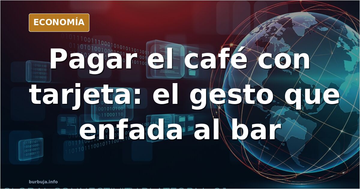 Ilustración editorial de una barra de bar con un datáfono sobre el mostrador y clientes pagando con tarjeta y efectivo