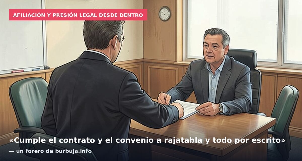 Afiliación y presión legal desde dentro: «Cumple el contrato y el convenio a rajatabla y todo por escrito» — un forero de burbuja.info