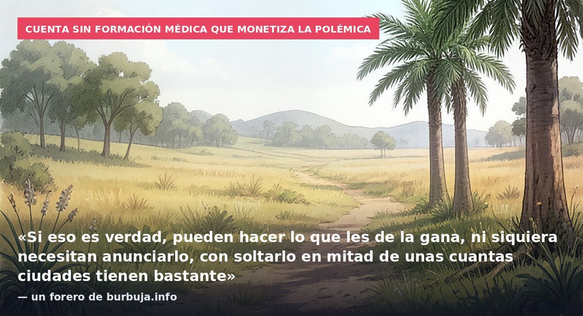 Cuenta sin formación médica que monetiza la polémica: «Si eso es verdad, pueden hacer lo que les de la gana, ni siquiera necesitan anunciarlo, con soltarlo en mitad de unas cuantas ciudades tienen bastante» — un forero de burbuja.info