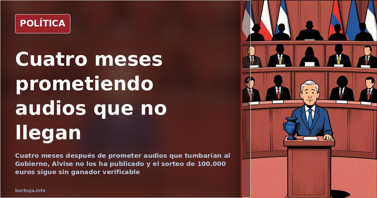 Ilustración editorial de un eurodiputado ante un atril vacío y una urna del Congreso con un cartel de audios pendientes