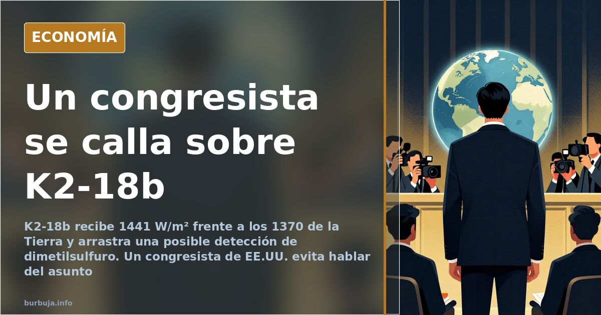 Ilustración editorial de un exoplaneta azul frente a su enana roja con una señal luminosa marcada en su atmósfera