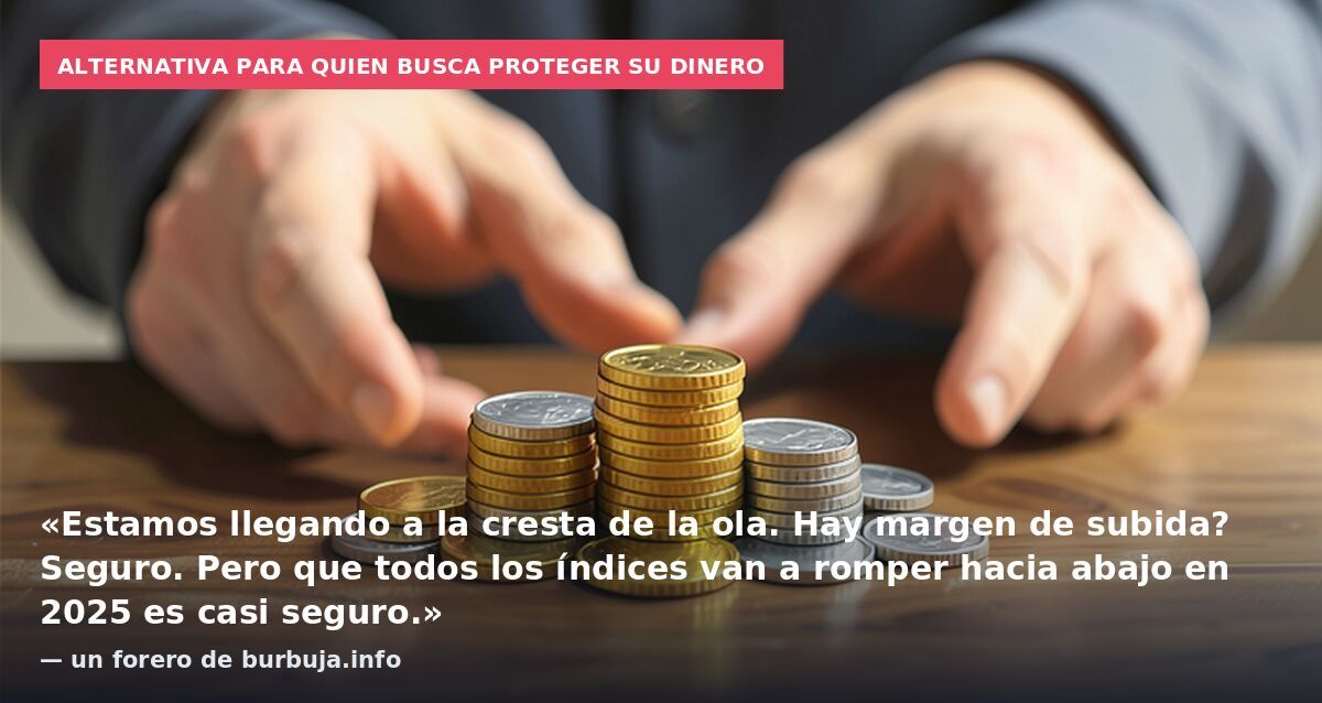 Alternativa para quien busca proteger su dinero: «Estamos llegando a la cresta de la ola. Hay margen de subida? Seguro. Pero que todos los índices van a romper hacia abajo en 2025 es casi seguro.» — un forero de burbuja.info