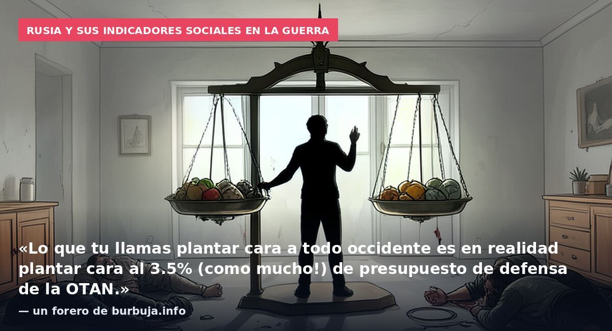 Rusia y sus indicadores sociales en la guerra: «Lo que tu llamas plantar cara a todo occidente es en realidad plantar cara al 3.5% (como mucho!) de presupuesto de defensa de la OTAN.» — un forero de burbuja.info