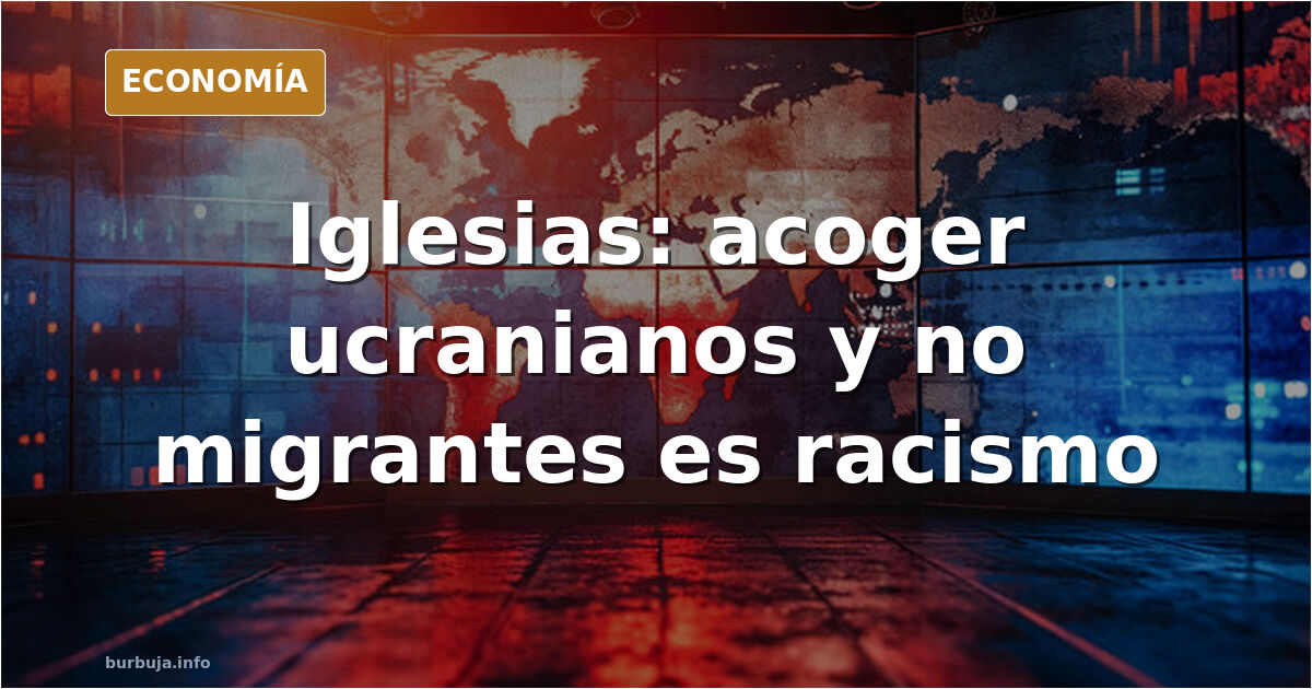 Ilustración editorial de un cartel de acogida con cifras de refugiados ucranianos y migrantes de otras nacionalidades