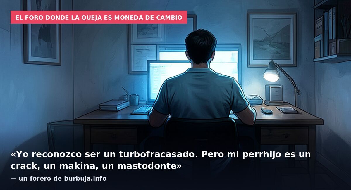 El foro donde la queja es moneda de cambio: «Yo reconozco ser un turbofracasado. Pero mi perrhijo es un crack, un makina, un mastodonte» — un forero de burbuja.info