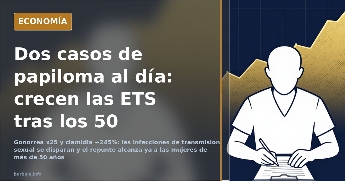 Ilustración editorial sobre el aumento de infecciones de transmisión sexual y el cribado del virus del papiloma en mujeres ma
