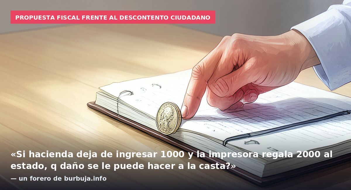 Propuesta fiscal frente al descontento ciudadano: «Si hacienda deja de ingresar 1000 y la impresora regala 2000 al estado, q daño se le puede hacer a la casta?» — un forero de burbuja.info