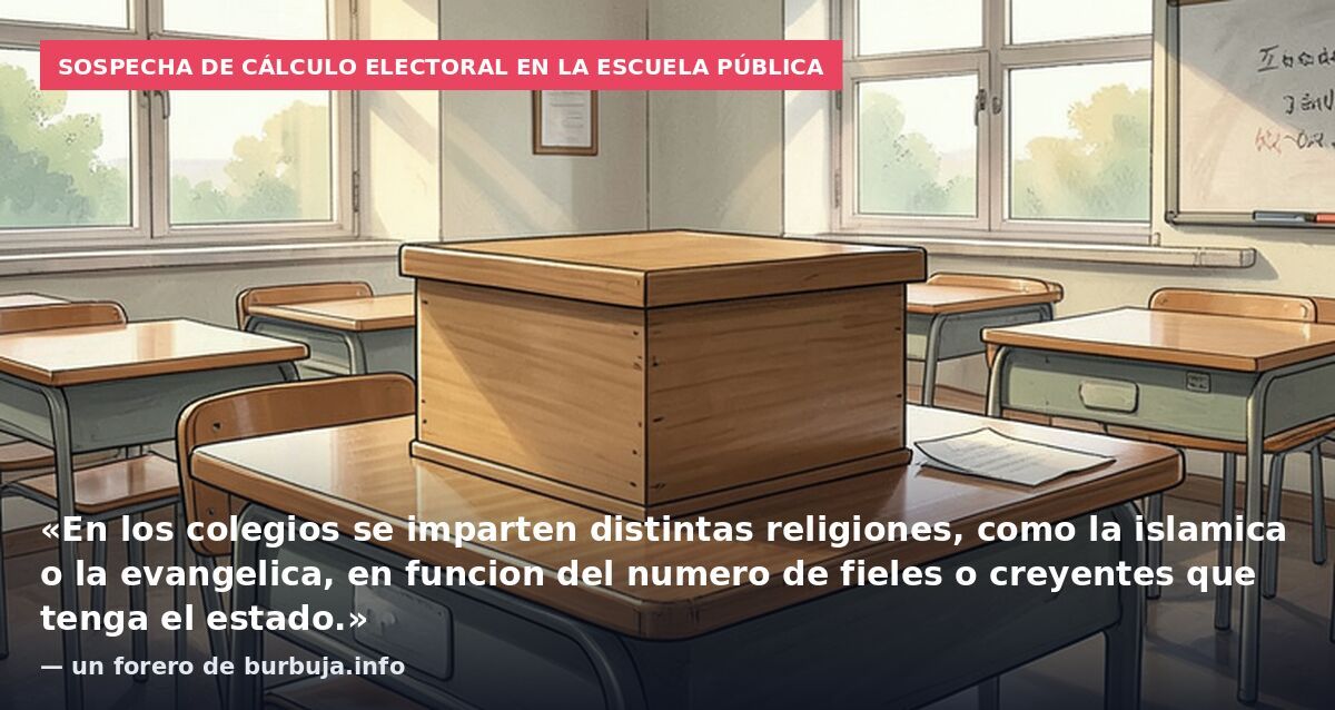 Sospecha de cálculo electoral en la escuela pública: «En los colegios se imparten distintas religiones, como la islamica o la evangelica, en funcion del numero de fieles o creyentes que tenga el estado.» — un forero de burbuja.info
