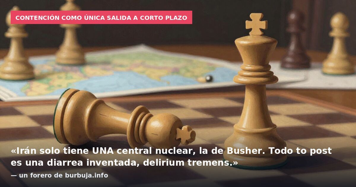 Contención como única salida a corto plazo: «Irán solo tiene UNA central nuclear, la de Busher. Todo to post es una diarrea inventada, delirium tremens.» — un forero de burbuja.info