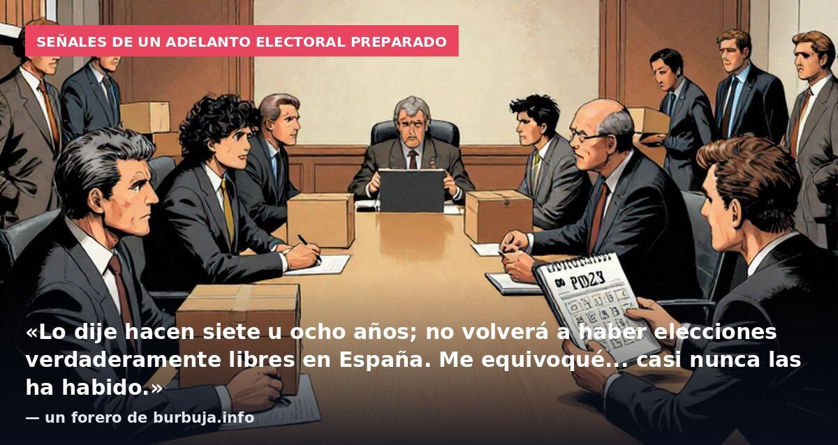Señales de un adelanto electoral preparado: «Lo dije hacen siete u ocho años; no volverá a haber elecciones verdaderamente libres en España. Me equivoqué... casi nunca las ha habido.» — un forero de burbuja.info